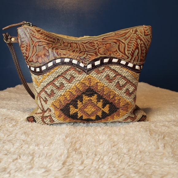 MYRA BAG IN COTTON AND LEATHER MADE IN INDIA COUNTRY WESTERN COWGIRL VIBE - Picture 2 of 13